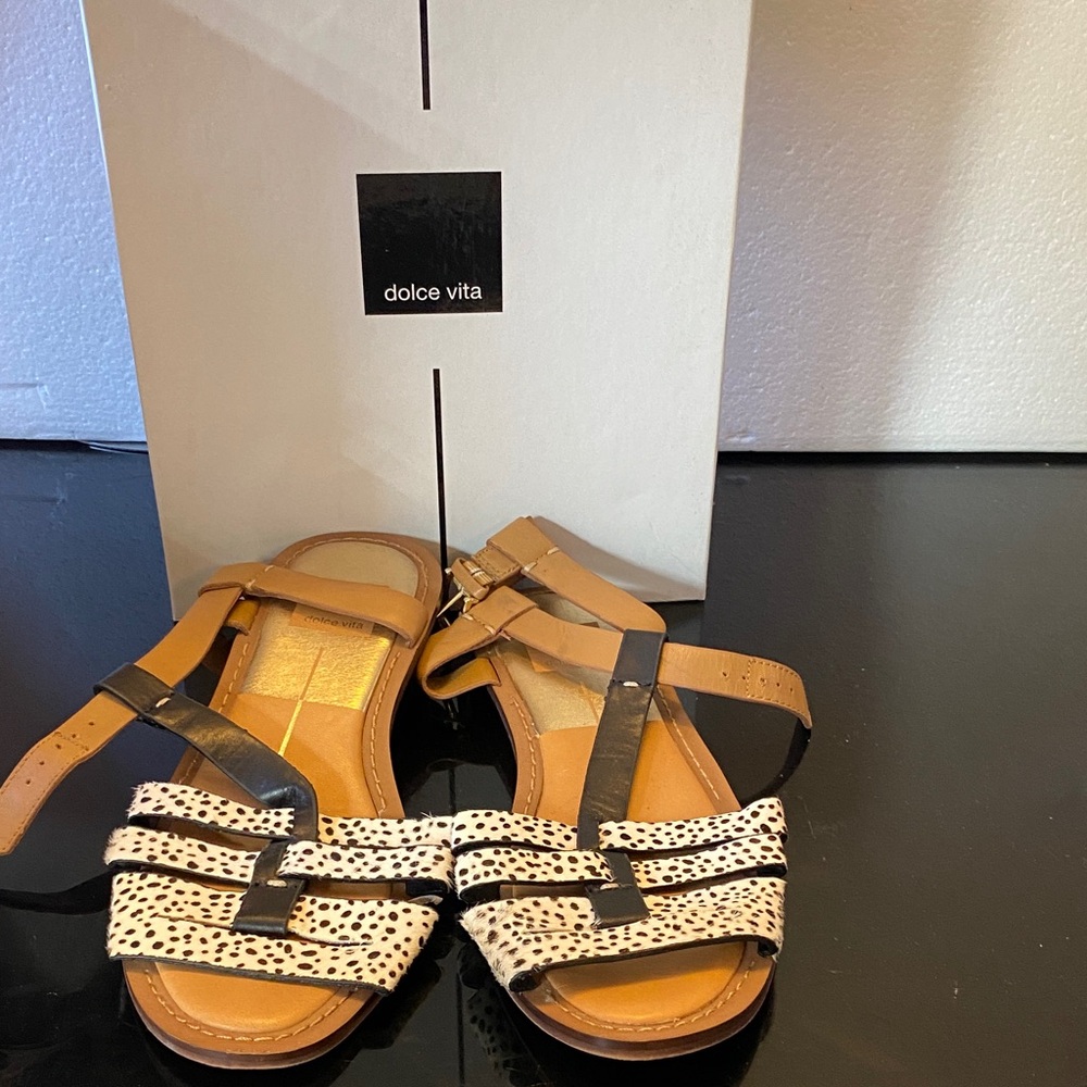 Dolce Vita Black and Tan Strappy Sandals